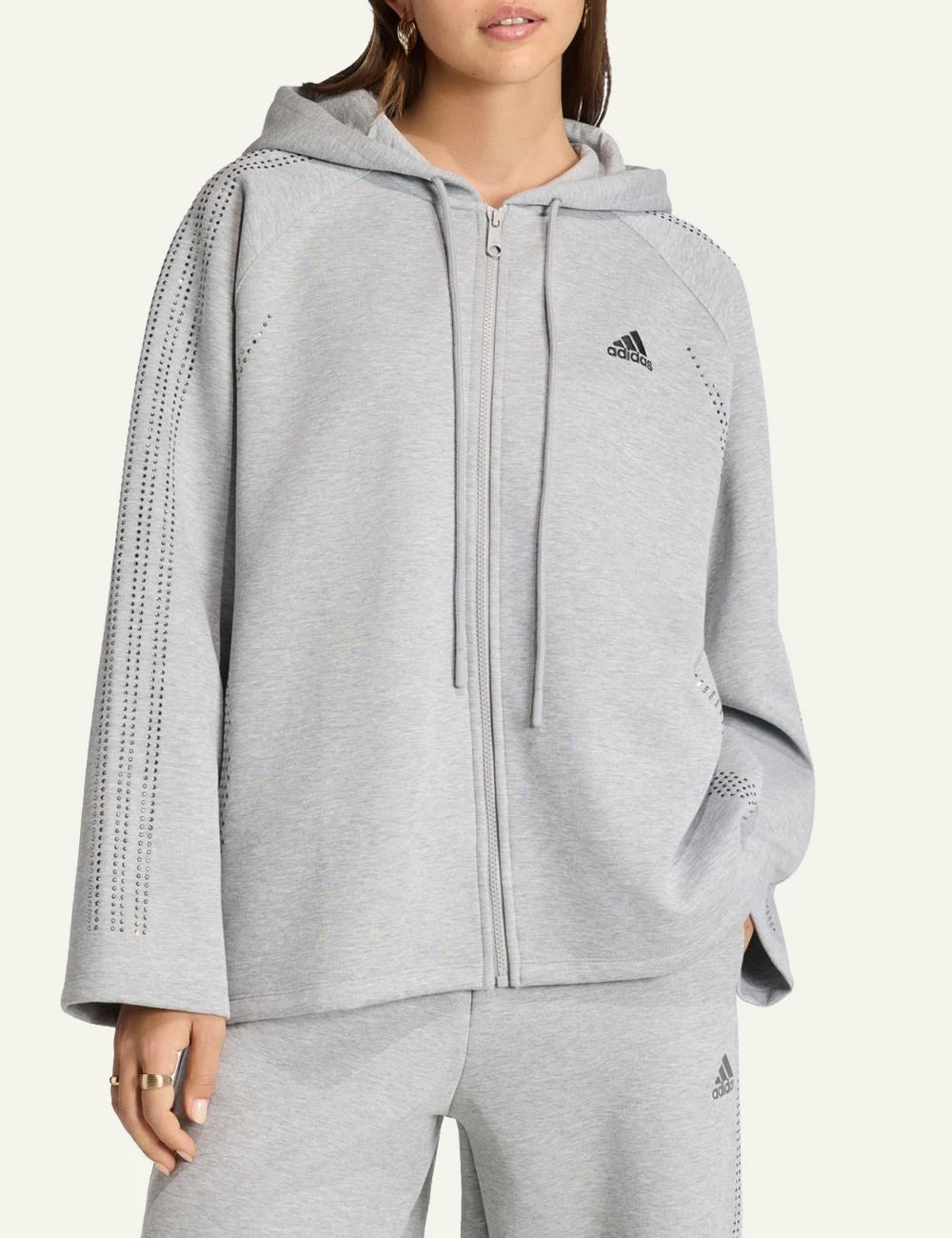 Adidas Originals KD0497 zip hoodie medium grey heather oversized front model view
