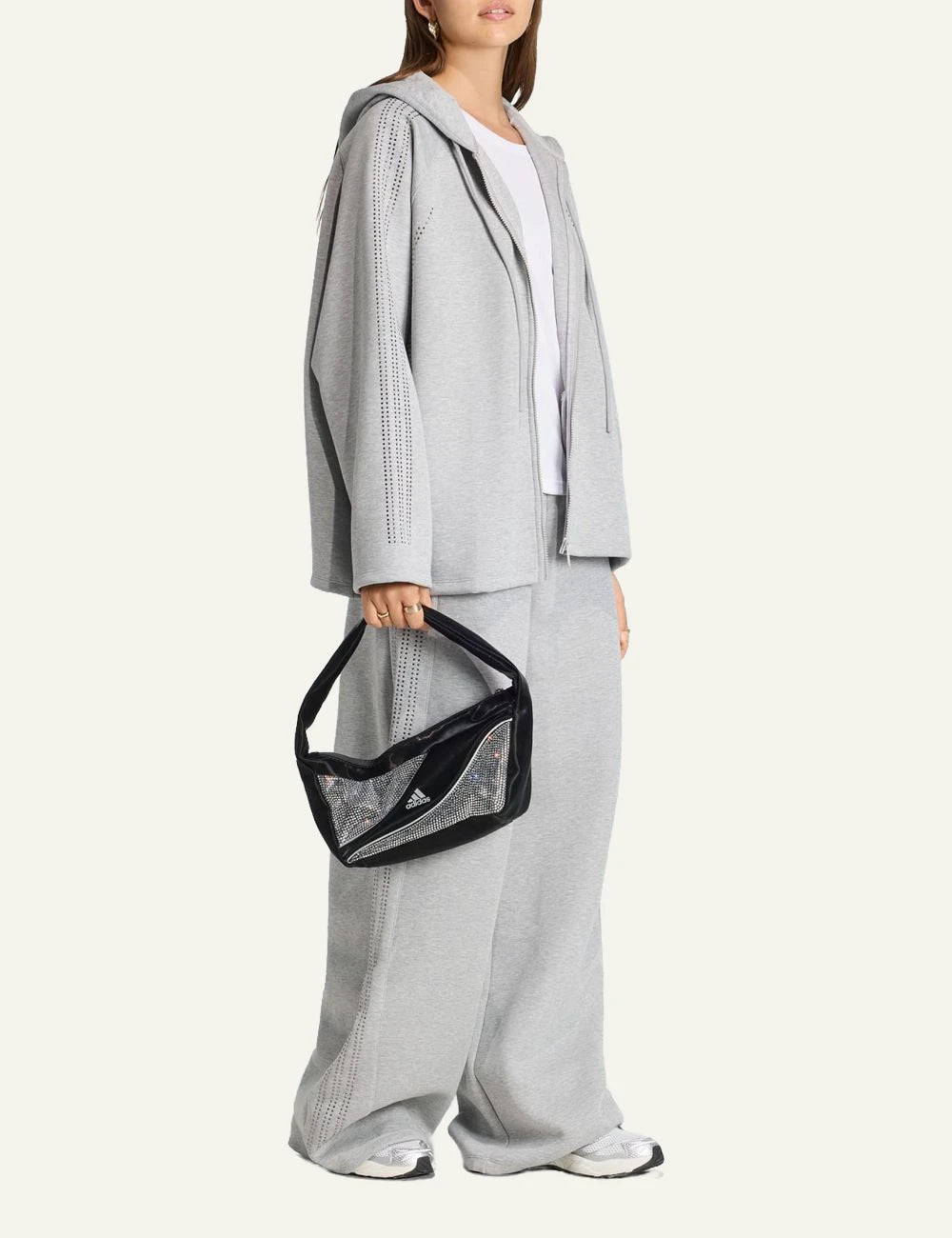 Adidas Originals KD0497 zip hoodie medium grey heather oversized full body view