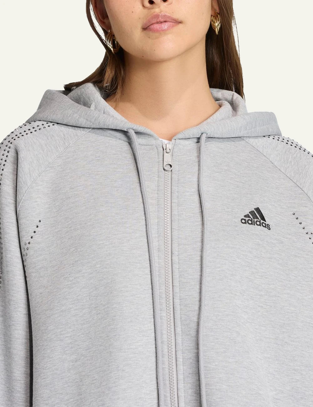 Adidas Originals KD0497 zip hoodie medium grey heather oversized front logo view