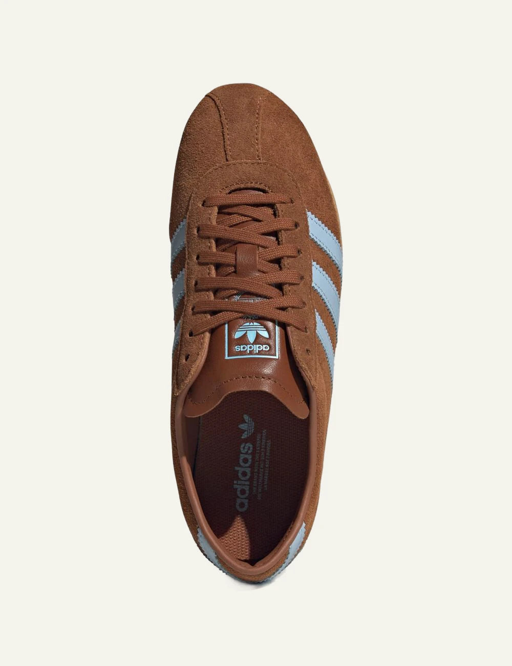 Women's adidas Originals Tokyo brown suede sneakers with light blue 3-Stripes and gum sole front