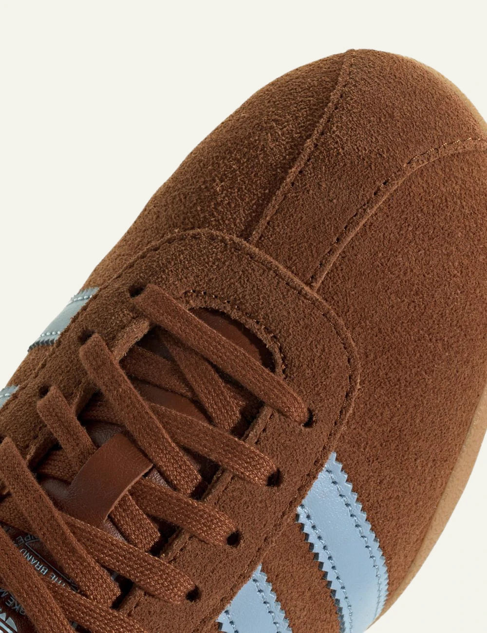 Women's adidas Originals Tokyo brown suede sneakers with light blue 3-Stripes and gum sole front