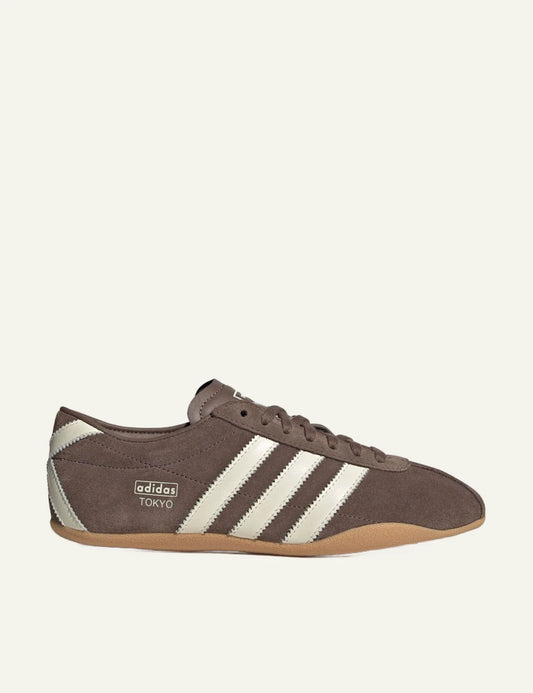 Women's adidas Originals Tokyo brown suede sneakers with off-white 3-Stripes and gum sole