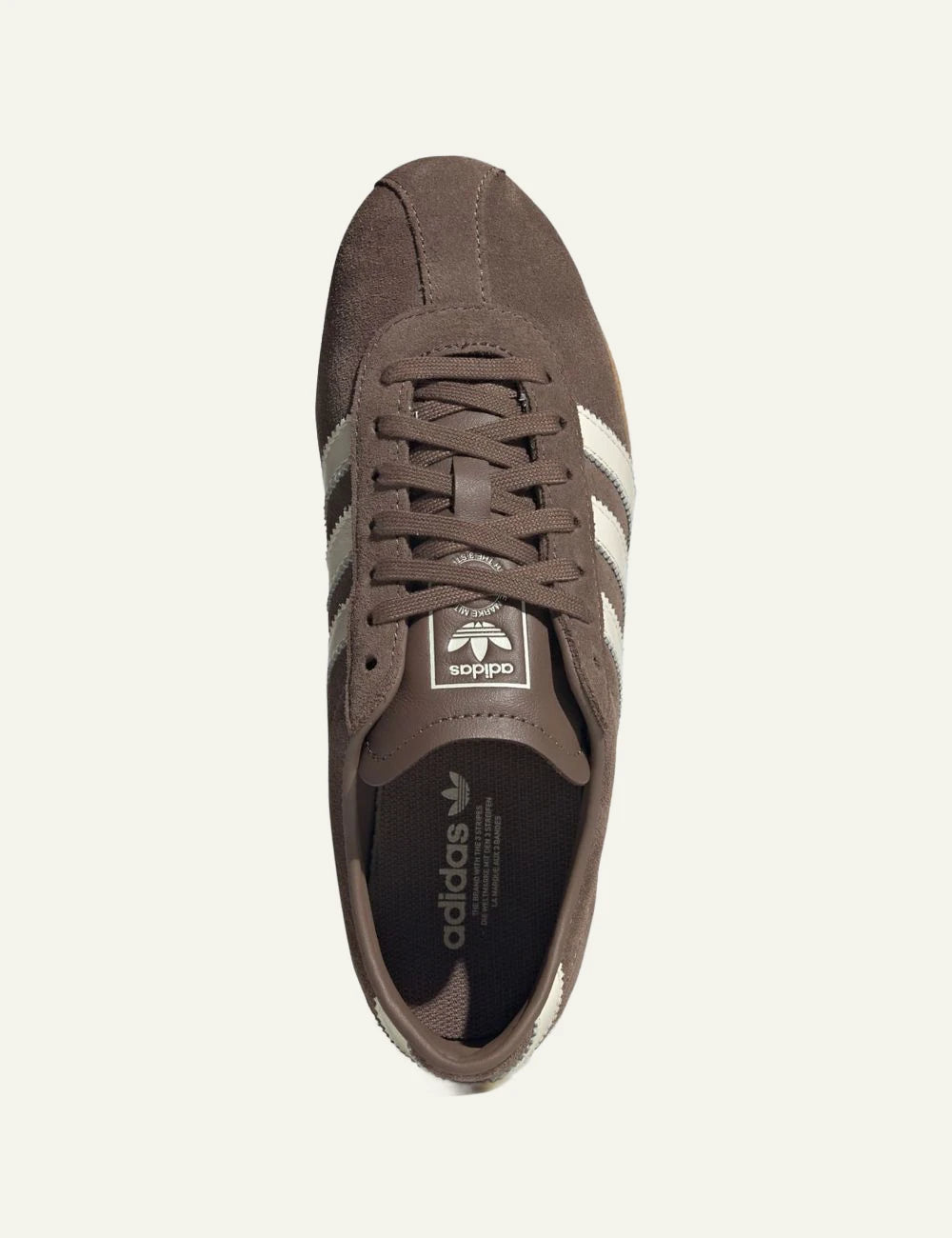 Women's adidas Originals Tokyo brown suede sneakers with off-white 3-Stripes and gum sole top