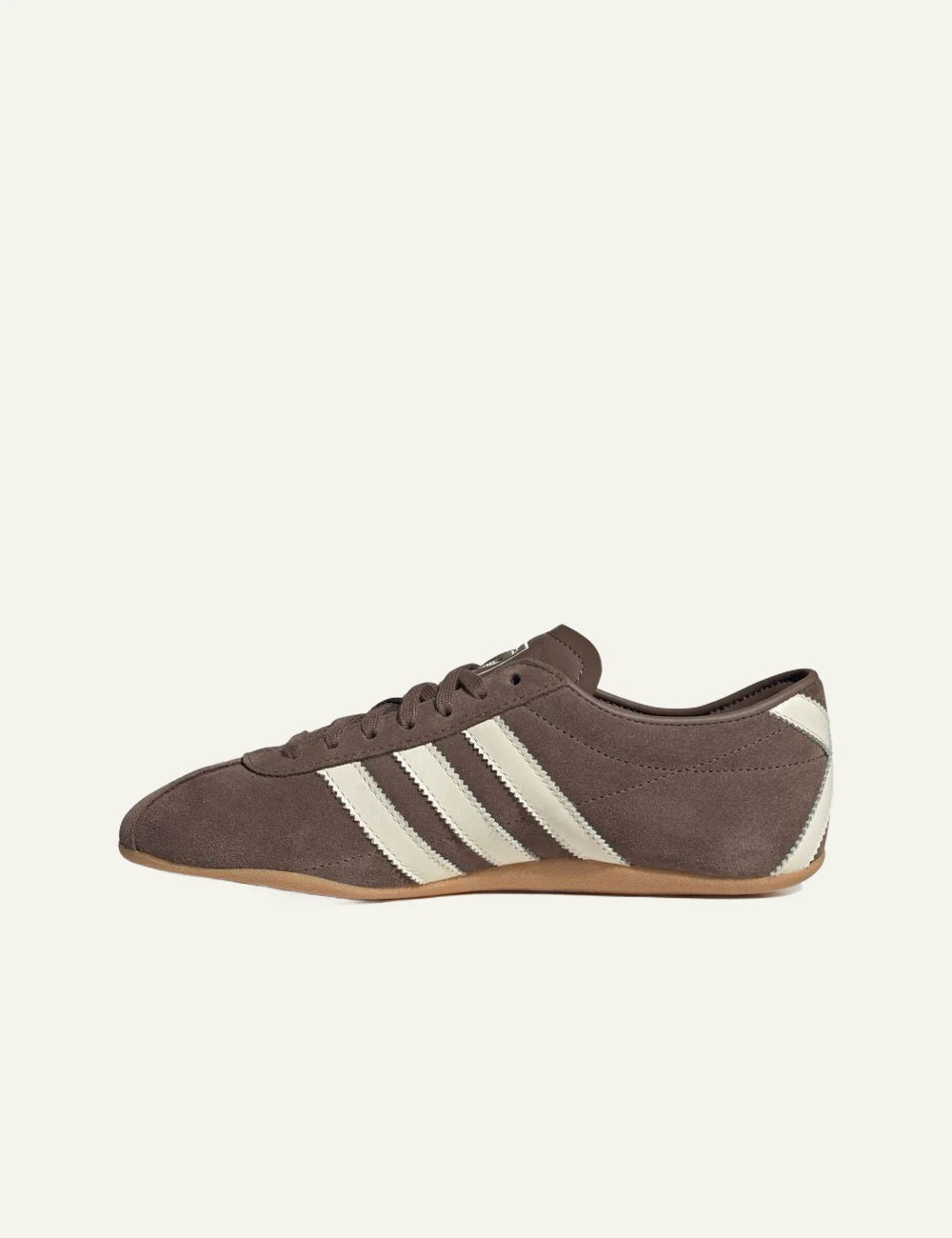 Women's adidas Originals Tokyo brown suede sneakers with off-white 3-Stripes and gum sole profile