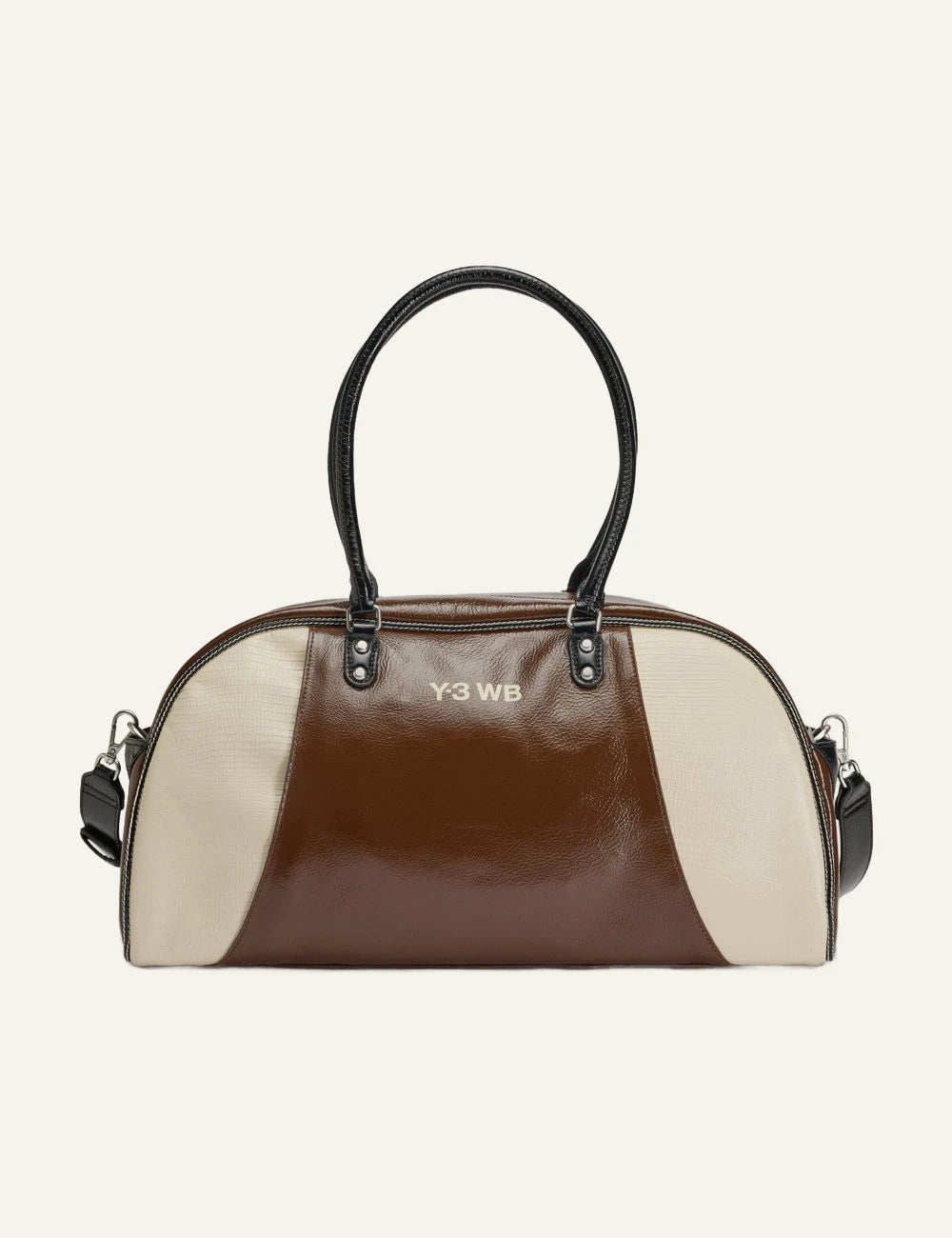 Adidas Y-3 x Wales Bonner leather bowling bag in brown and cream