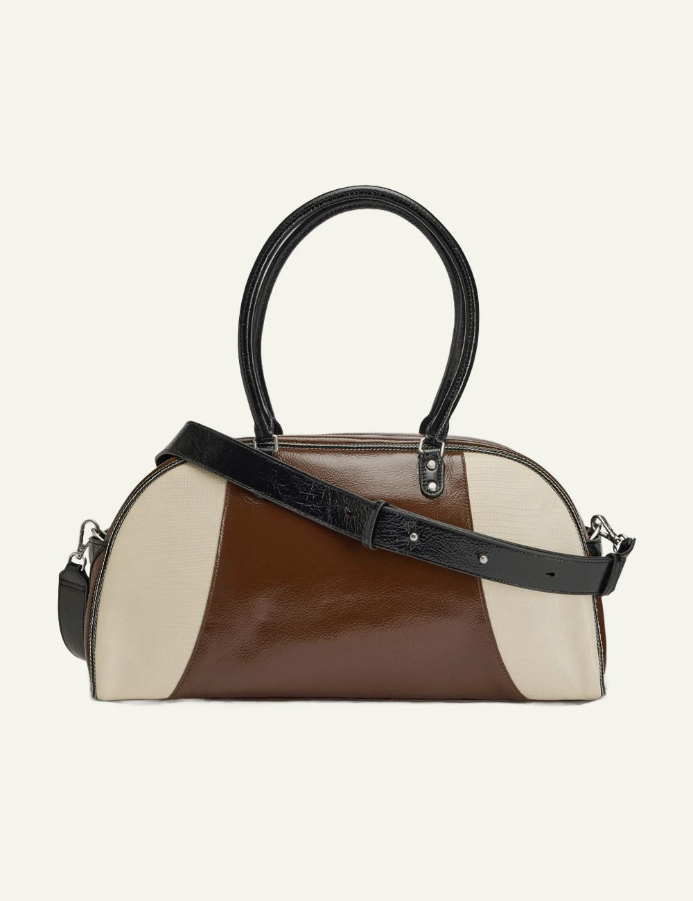 Adidas Y-3 x Wales Bonner leather bowling bag in brown and cream back
