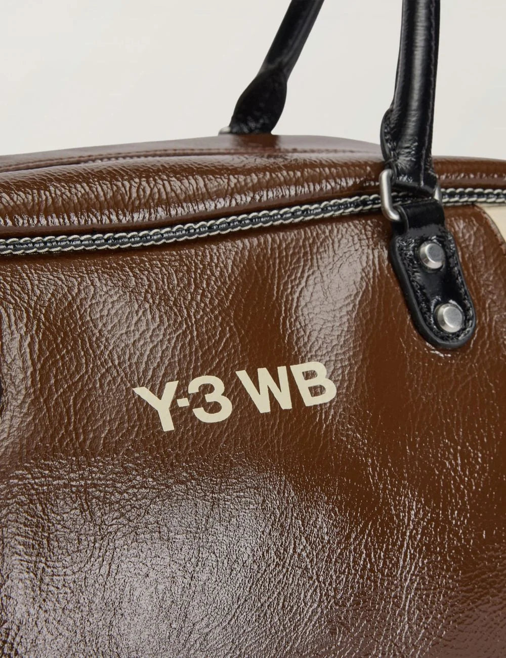 Adidas Y-3 x Wales Bonner leather bowling bag in brown and cream detail