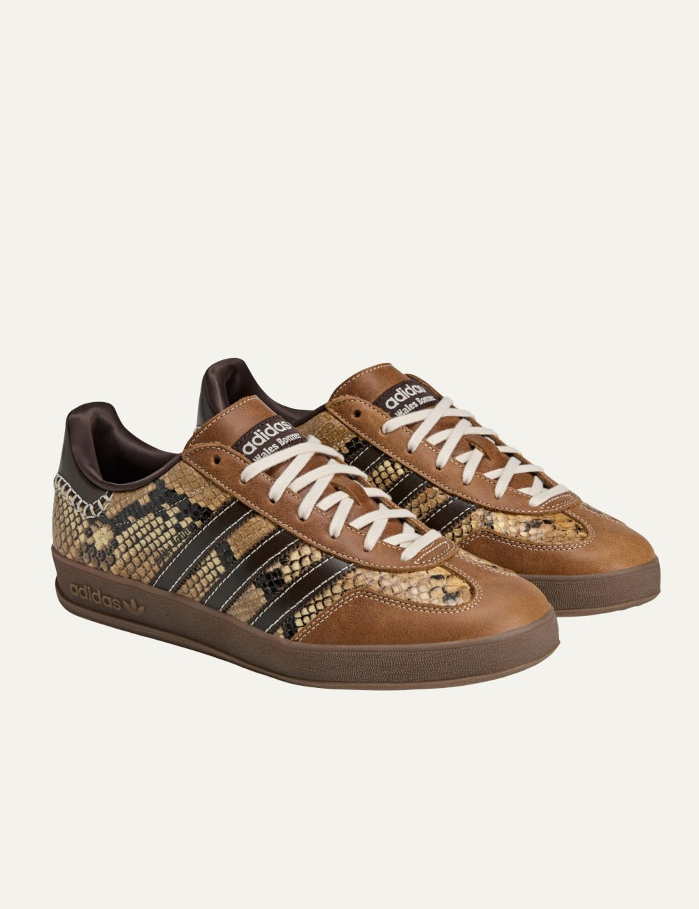 Adidas Y-3 Wales Bonner Gazelle snake leather sneakers brown angled view