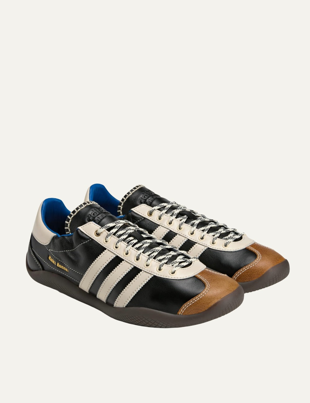 Adidas x Wales Bonner Karintha OG leather sneakers in black and cream angled