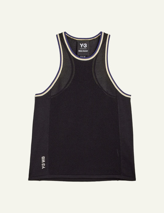 Adidas Y-3 x Wales Bonner black knit mesh tank top
