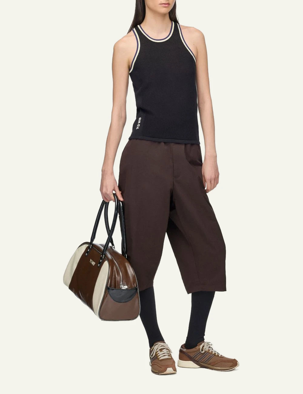 Adidas Y-3 x Wales Bonner black knit mesh tank top model