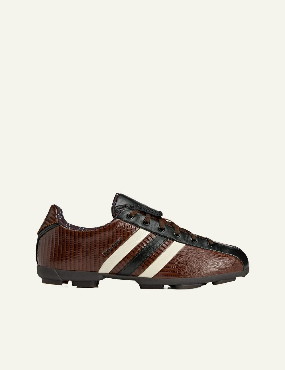 Adidas Y-3 x Wales Bonner lizard leather sneakers cream white dark brown front view
