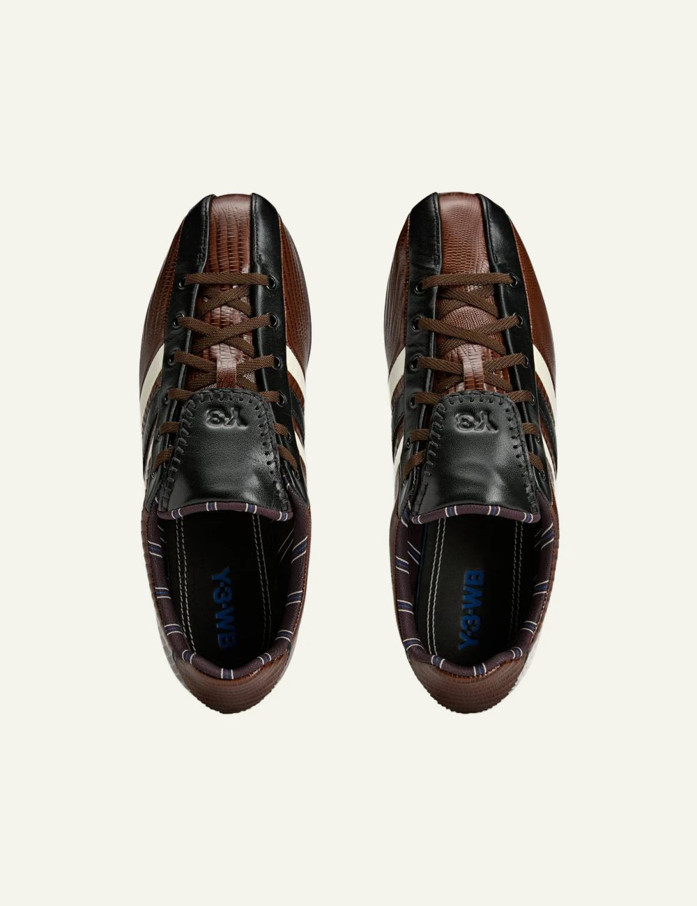 Adidas Y-3 x Wales Bonner lizard leather sneakers cream white dark browntop view