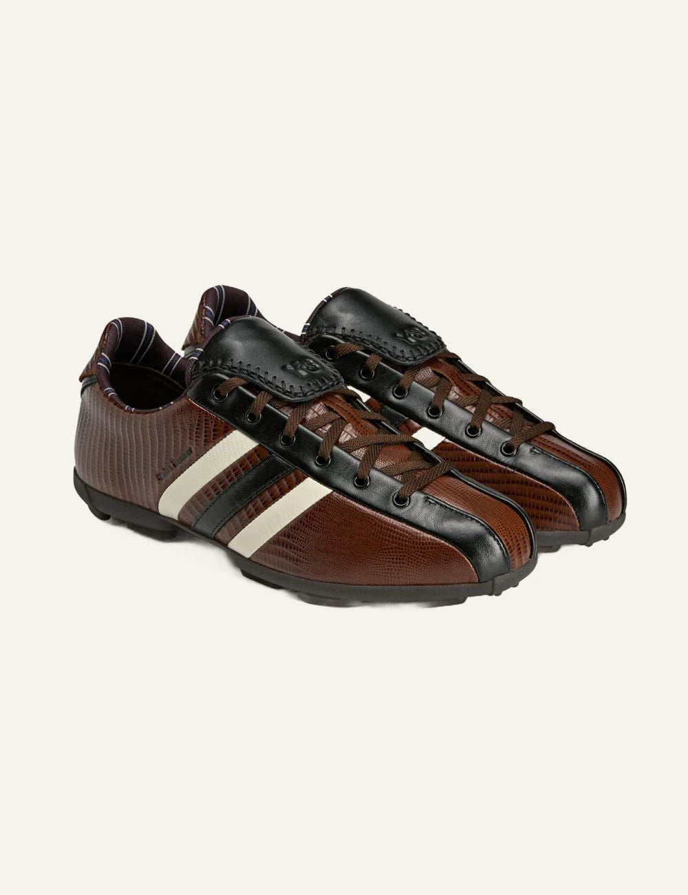 Adidas Y-3 x Wales Bonner lizard leather sneakers cream white dark brown side view
