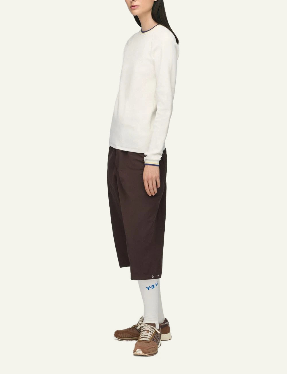 Adidas Y-3 x Wales Bonner cream white knit long sleeve top model