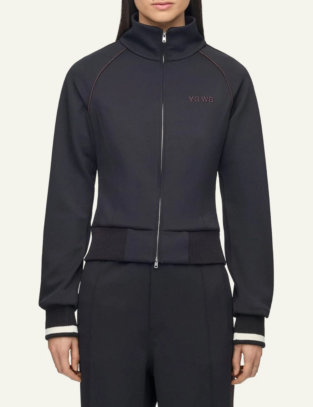 Adidas Y-3 x Wales Bonner black track jacket with zip closure model