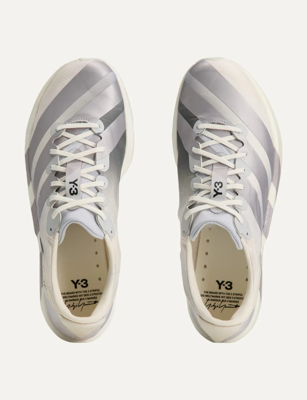 Y-3 men's white textile sneakers with grey details and Yohji Yamamoto signature top