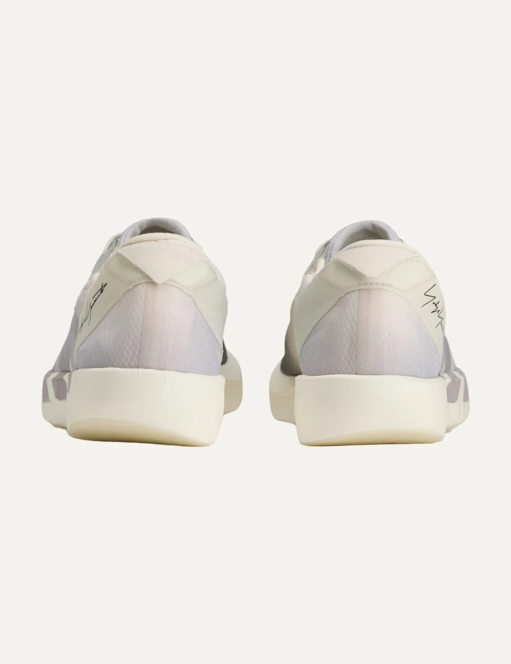 Y-3 men's white textile sneakers with grey details and Yohji Yamamoto signature back