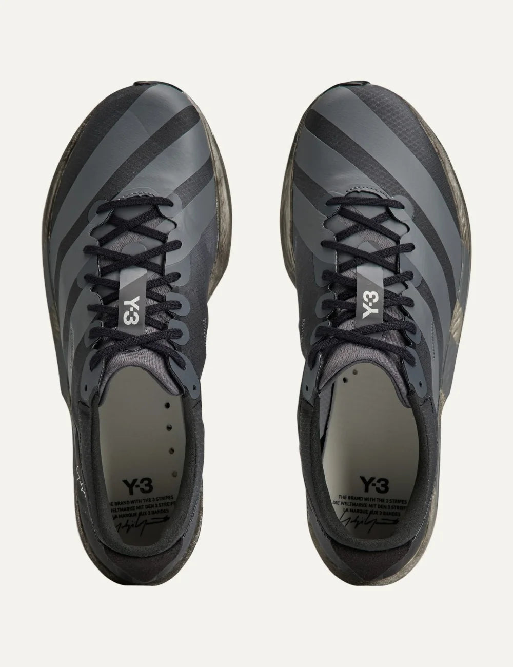 Y-3 men's black and grey textile sneakers with off-white details top