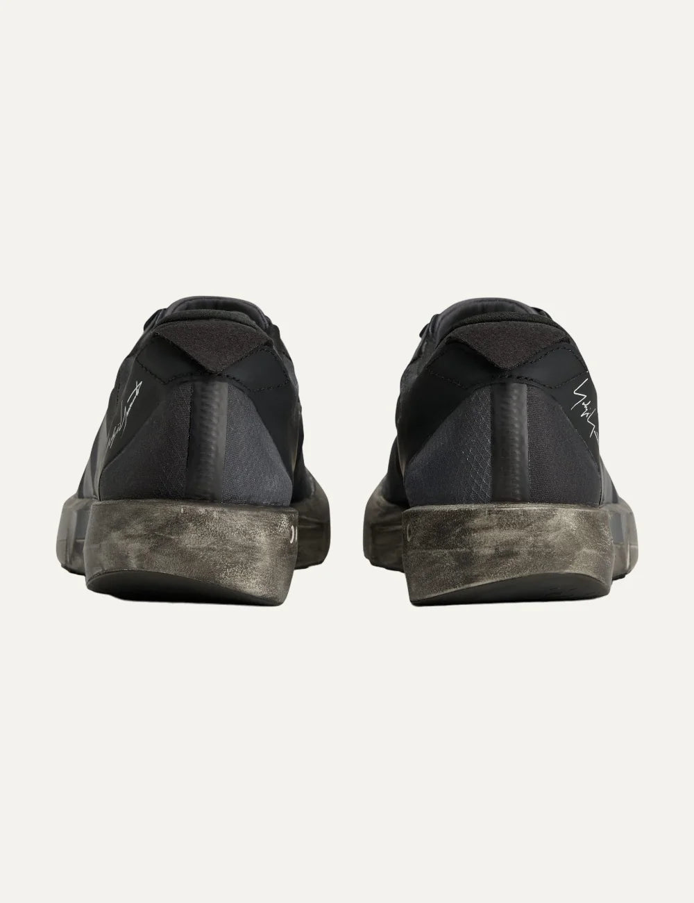 Y-3 men's black and grey textile sneakers with off-white details back