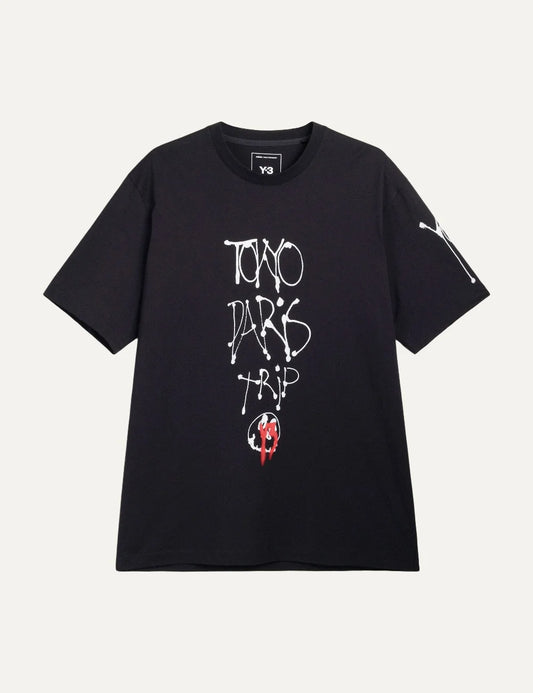 Y-3 men's black cotton T-shirt with graphic print 