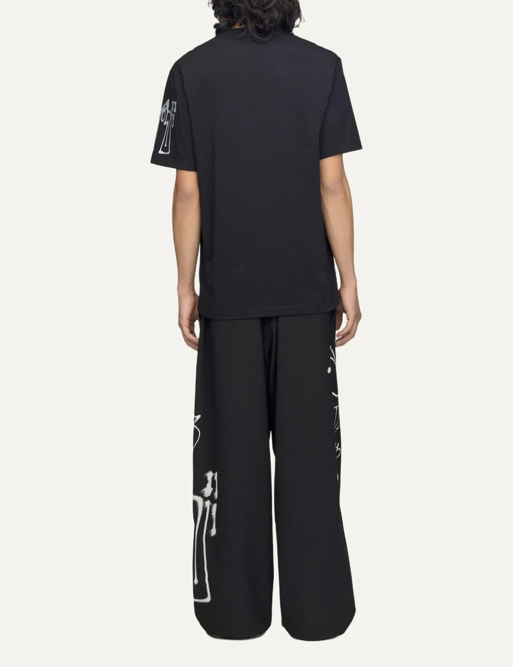 Y-3 men's black cotton T-shirt with graphic print back