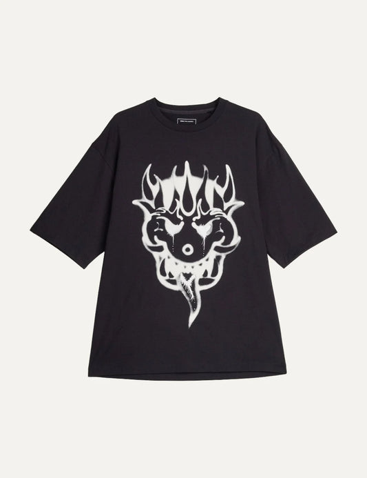 Y-3 men's black cotton T-shirt with white graphic print
