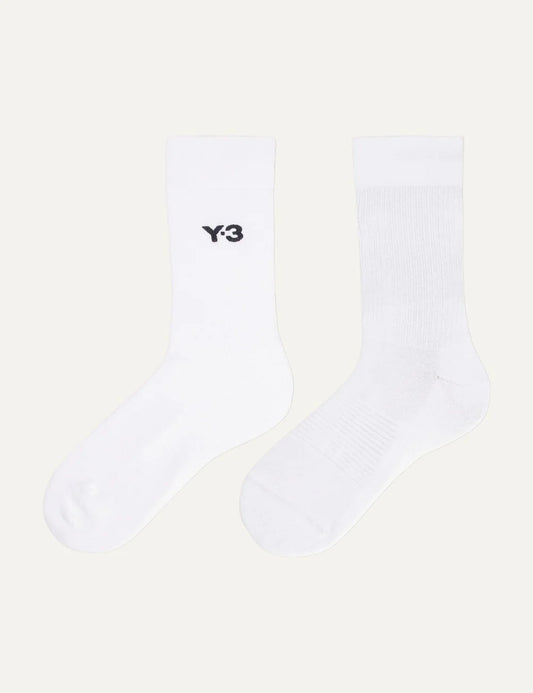 Y-3 men's white cotton blend crew socks with black logo