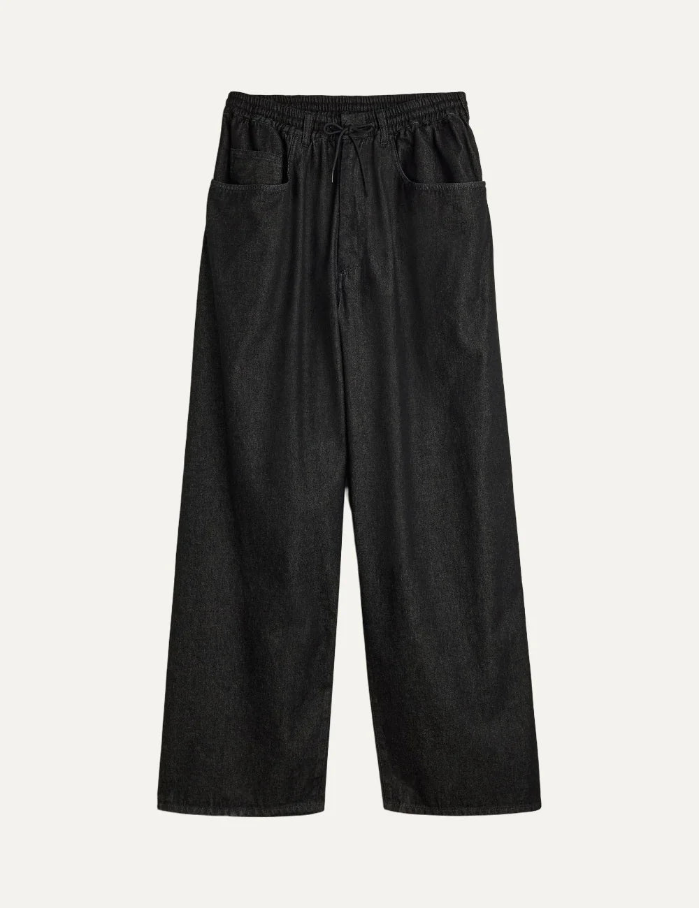 Y-3 men's black cotton wide-leg pants with drawstring waist