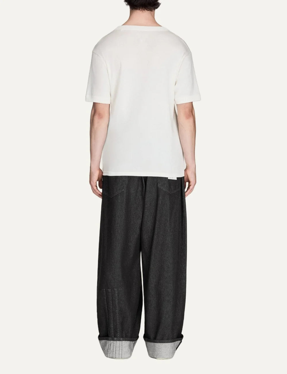Y-3 men's black cotton wide-leg pants with drawstring waist back