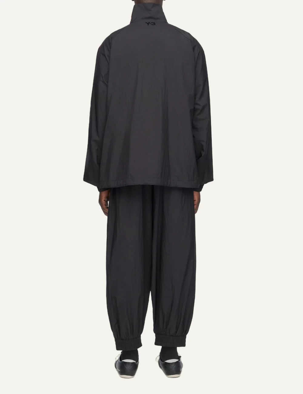 Y-3 men's black nylon track pants with red gradient three stripes back