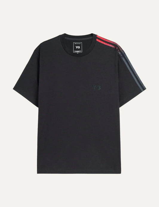 Y-3 men's black cotton T-shirt with gradient stripes and logo