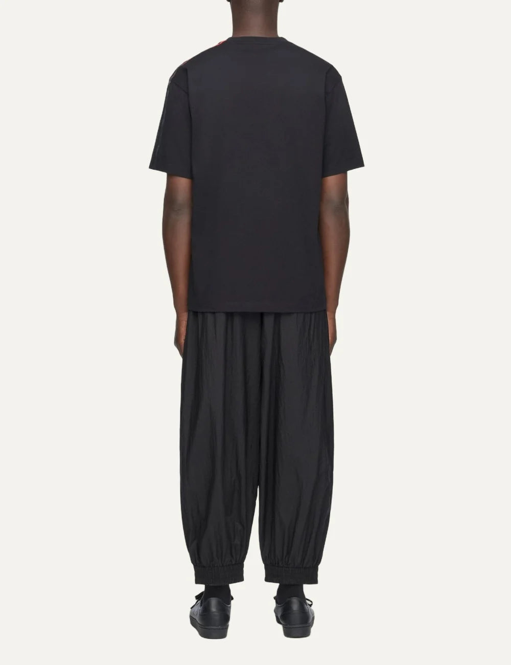 Y-3 men's black cotton T-shirt with gradient stripes and logo back