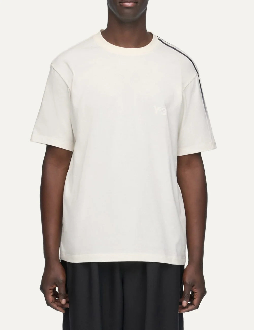 Y-3 men's off-white cotton short sleeve T-shirt with gradient three stripes model