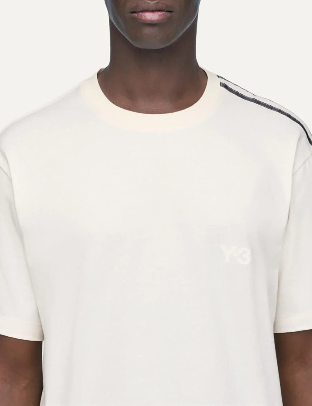 Y-3 men's off-white cotton short sleeve T-shirt with gradient three stripes detail