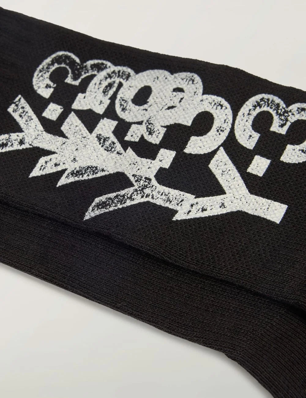 Y-3 socks detail graphic typography print close up