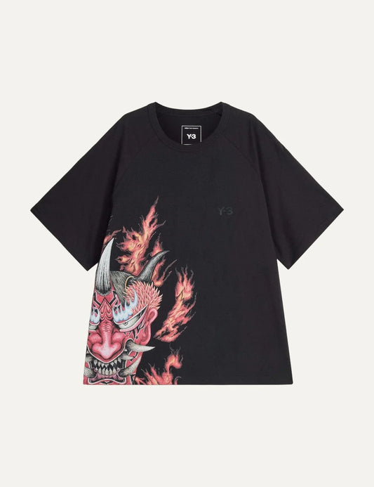 Y-3 men's black cotton T-shirt with multicolor graphic print
