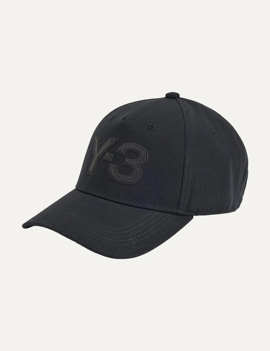 Y-3 men's black cotton canvas cap with leather logo