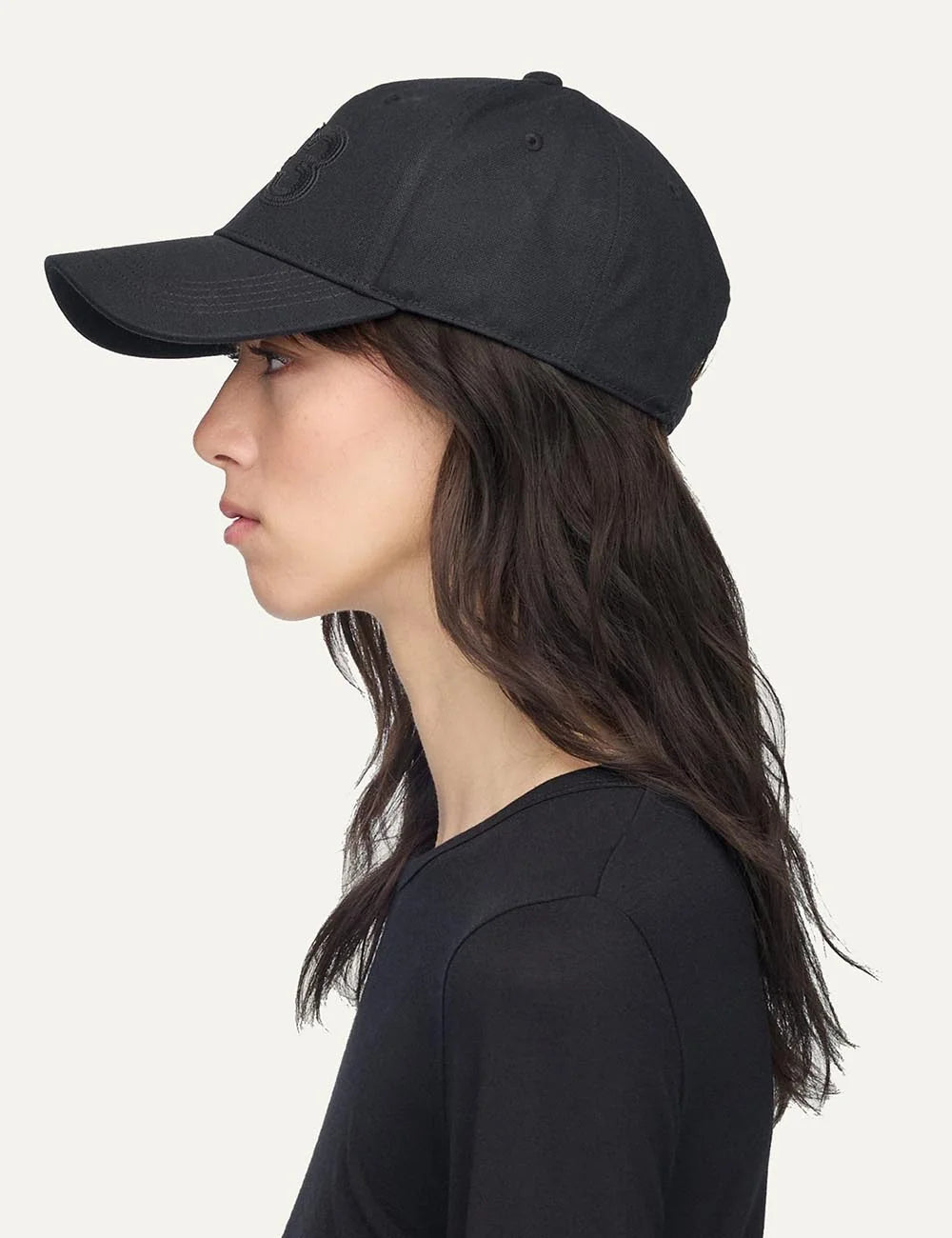 Y-3 men's black cotton canvas cap with leather logo side