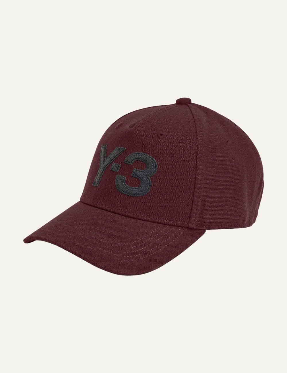 Y-3 burgundy cotton canvas cap with black leather logo
