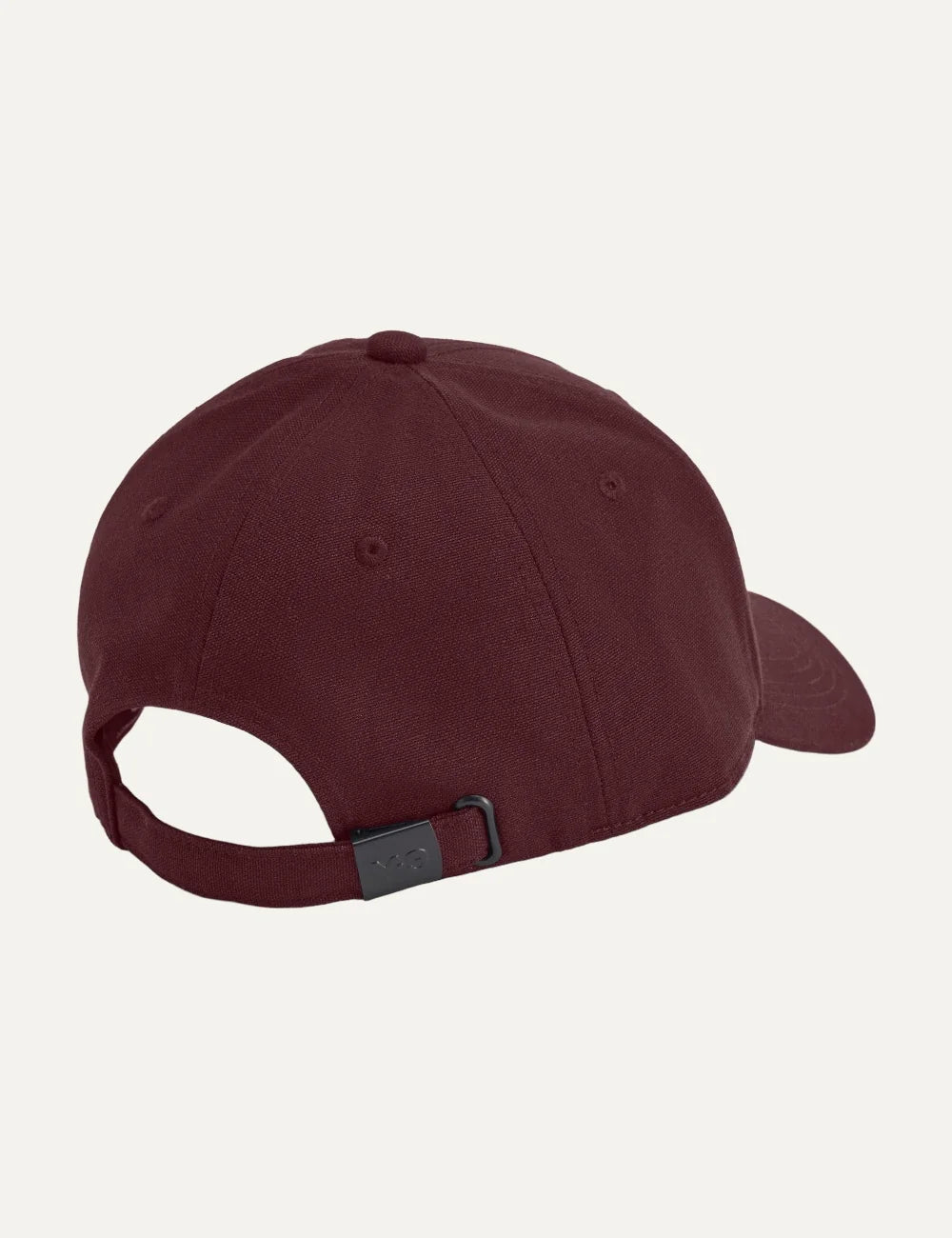 Y-3 burgundy cotton canvas cap with black leather logo back