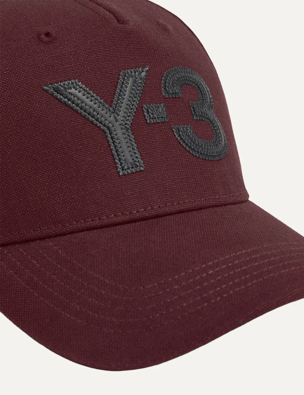 Y-3 burgundy cotton canvas cap with black leather logo detail