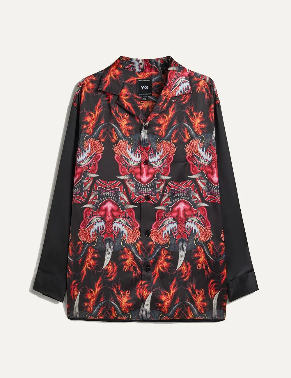 Y-3 men's multicolor satin long sleeve shirt with all-over graphic prin