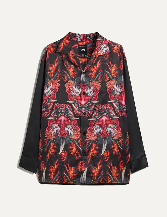 Y-3 men's multicolor satin long sleeve shirt with all-over graphic prin