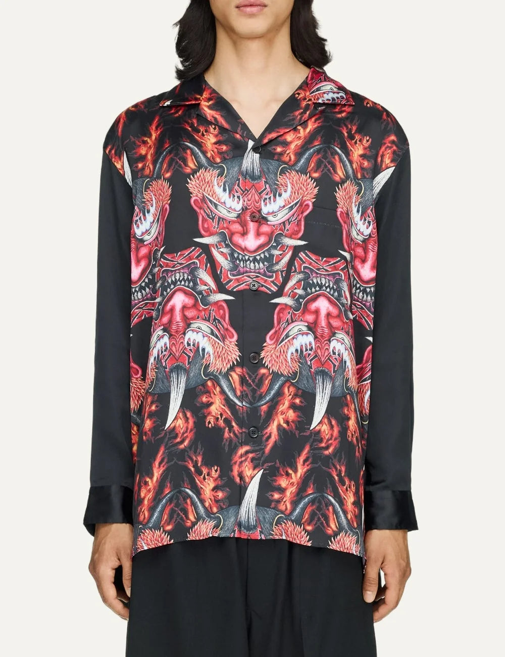 Y-3 men's multicolor satin long sleeve shirt with all-over graphic prin model