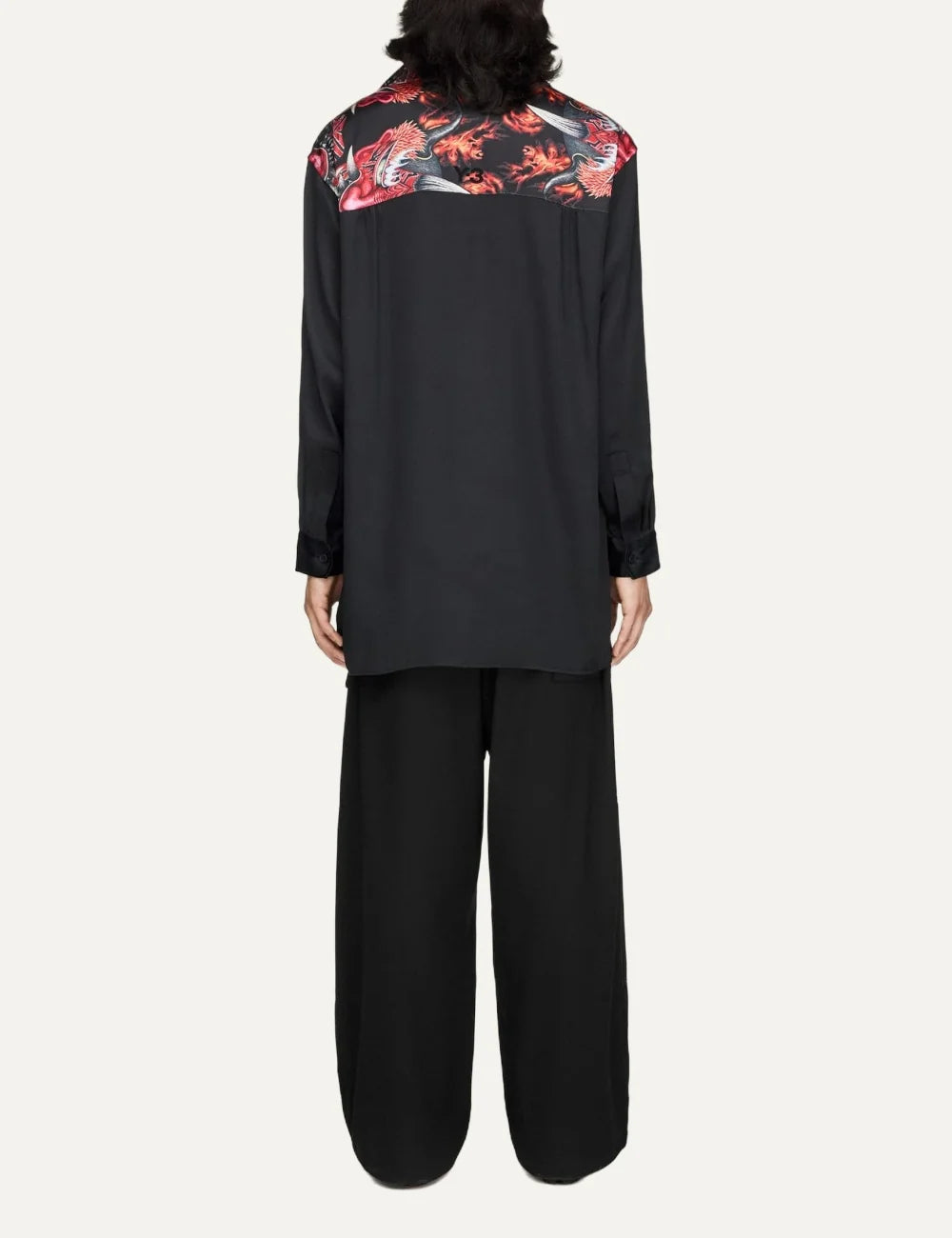 Y-3 men's multicolor satin long sleeve shirt with all-over graphic prin back