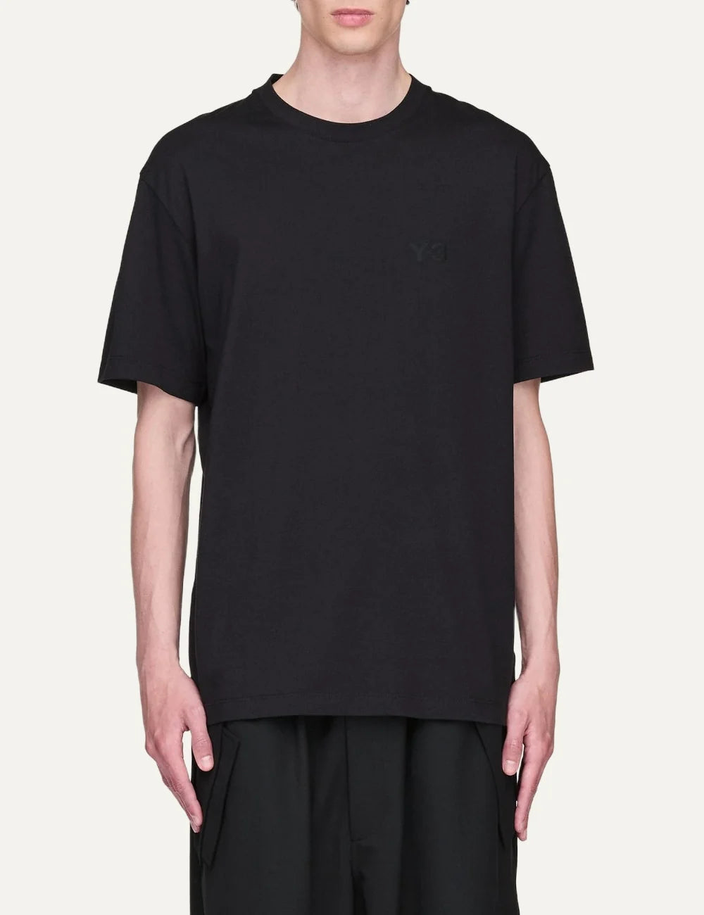 Y-3 men's black cotton short sleeve T-shirt with logo model