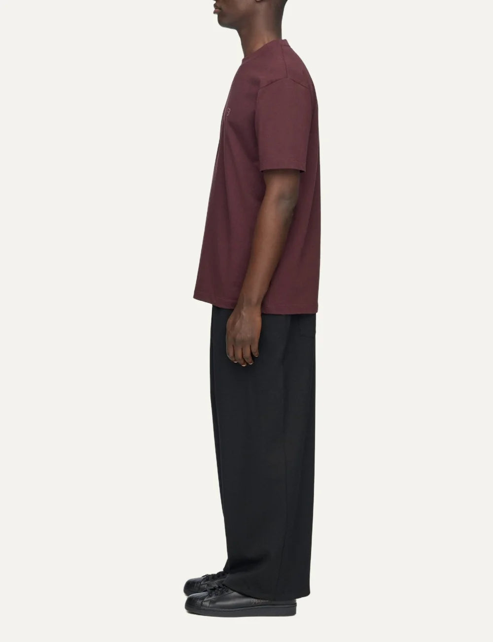 Y-3 men's burgundy cotton short sleeve T-shirt with tonal logo side
