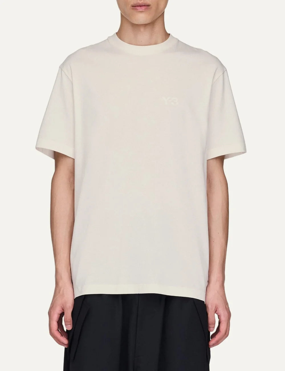 Y-3 men's chalk white cotton short sleeve T-shirt with logo model