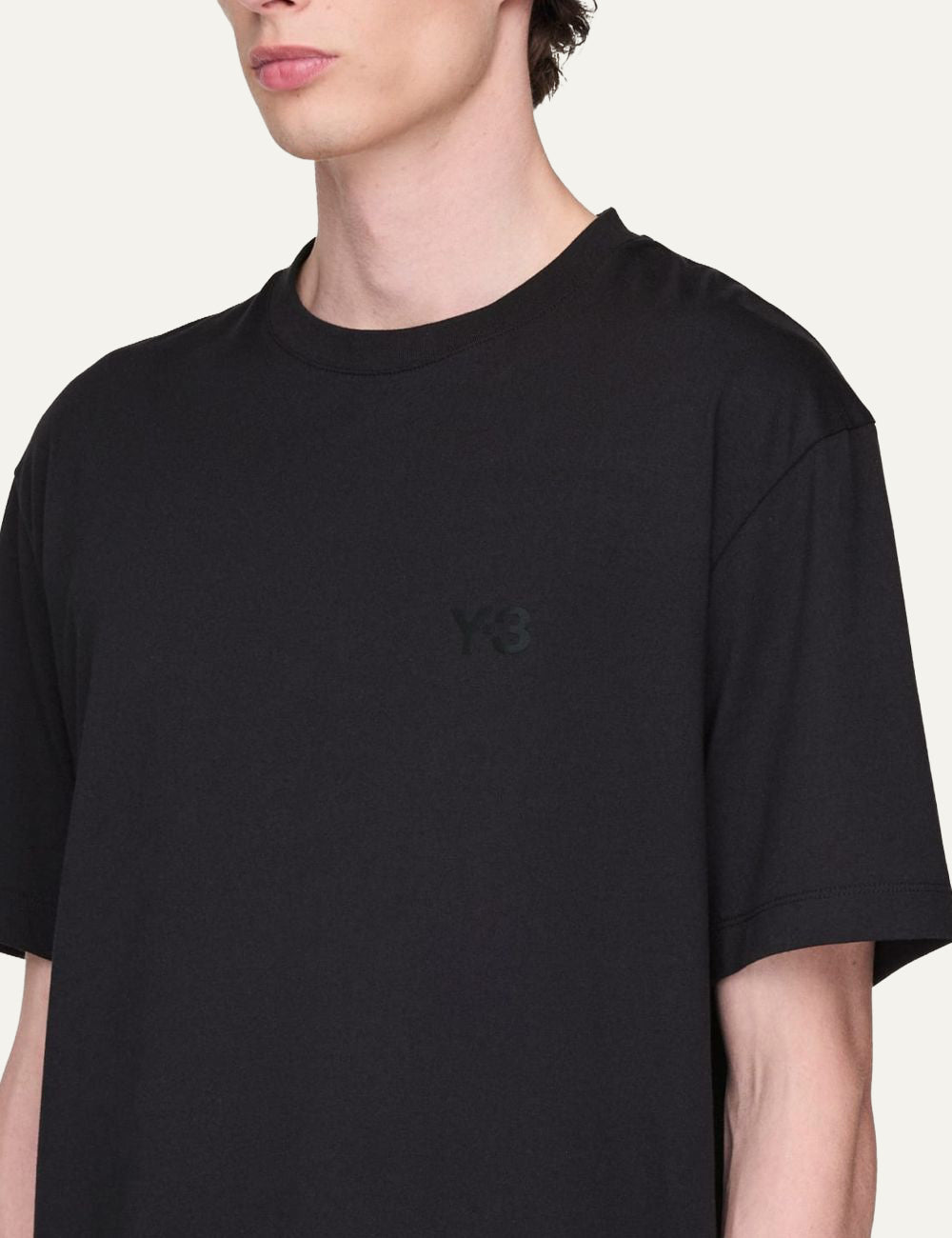 Y-3 black t-shirt chest detail satin logo
